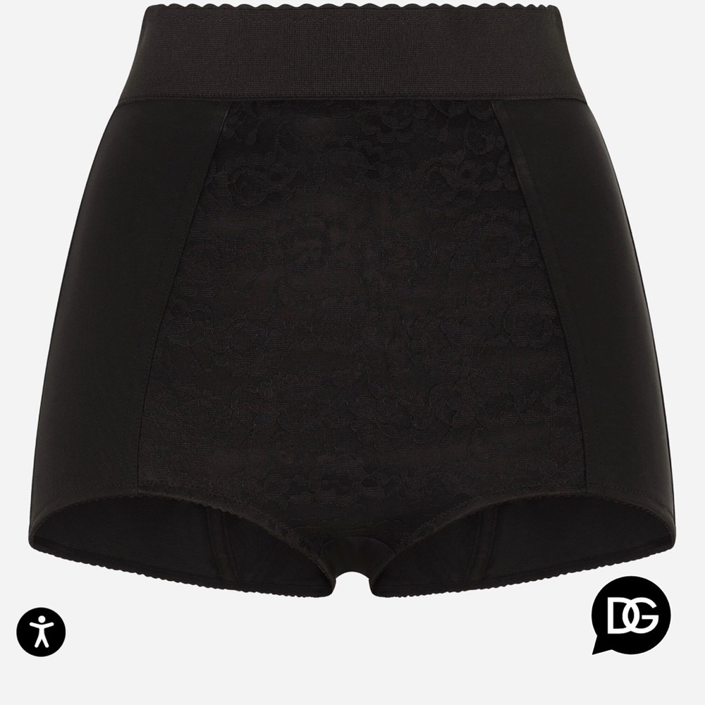 DOLCE & GABANNA Black Lace and Silk Detail High Waisted Shorts